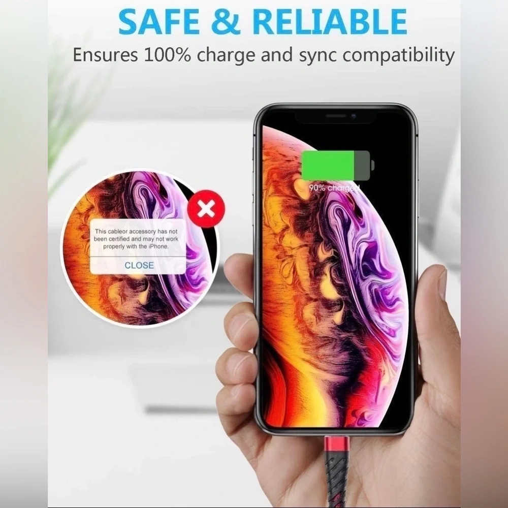 3Pack 10FT Fast Charger Cable Heavy Duty iPhone 8 7 X XR 11 12 13 14 Charging